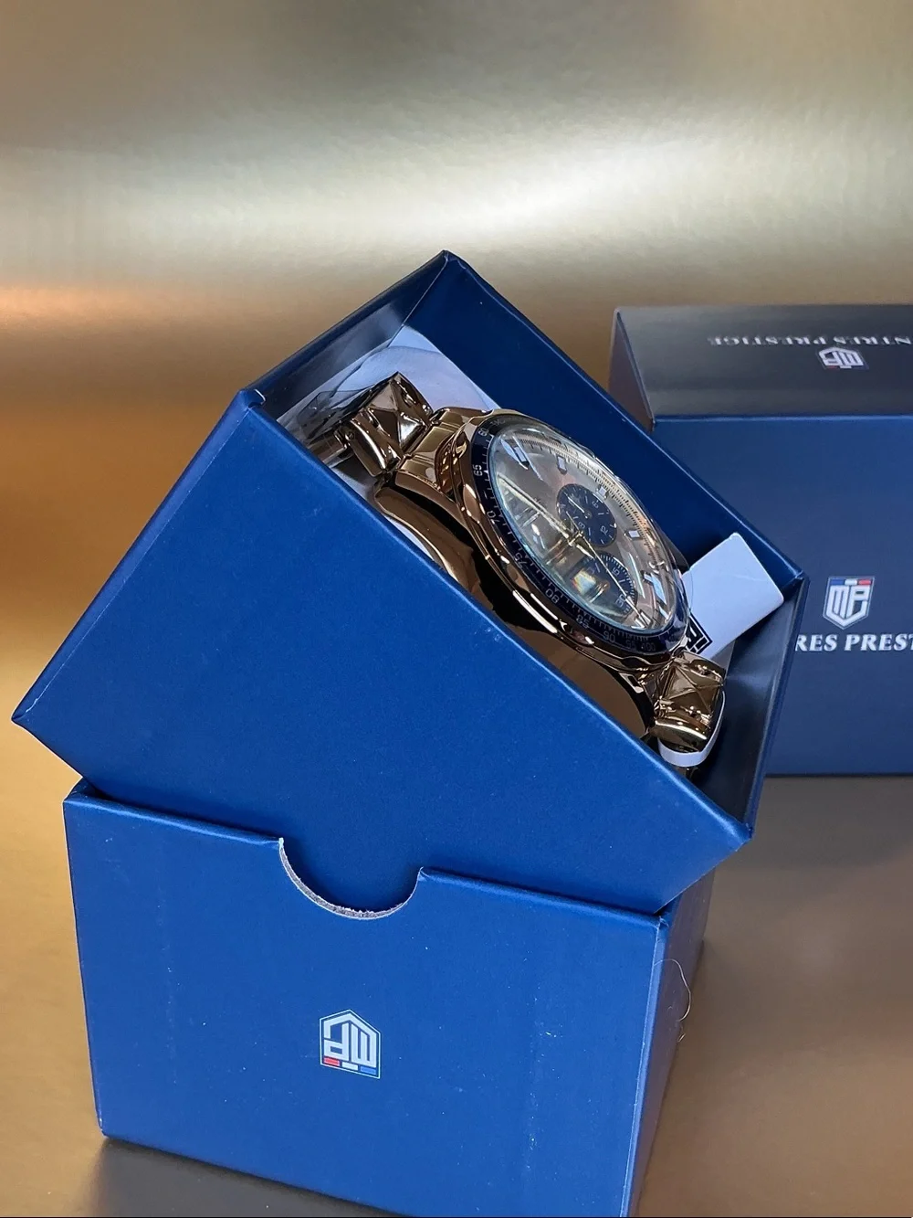 Invicta Rose Gold Tone Chronograph Watch with Blue Dial